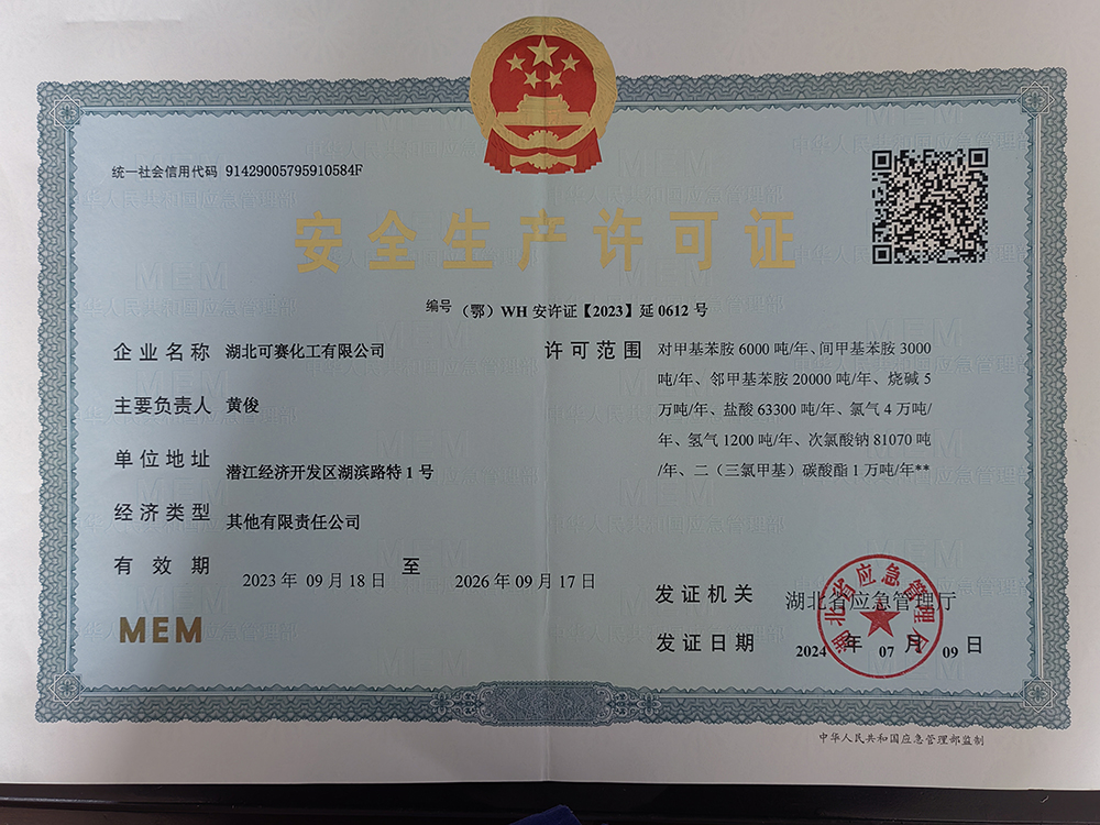 安全生產(chǎn)許可證-對甲、間甲、鄰甲、燒堿、鹽酸、氯氣、氫氣、次氯酸鈉